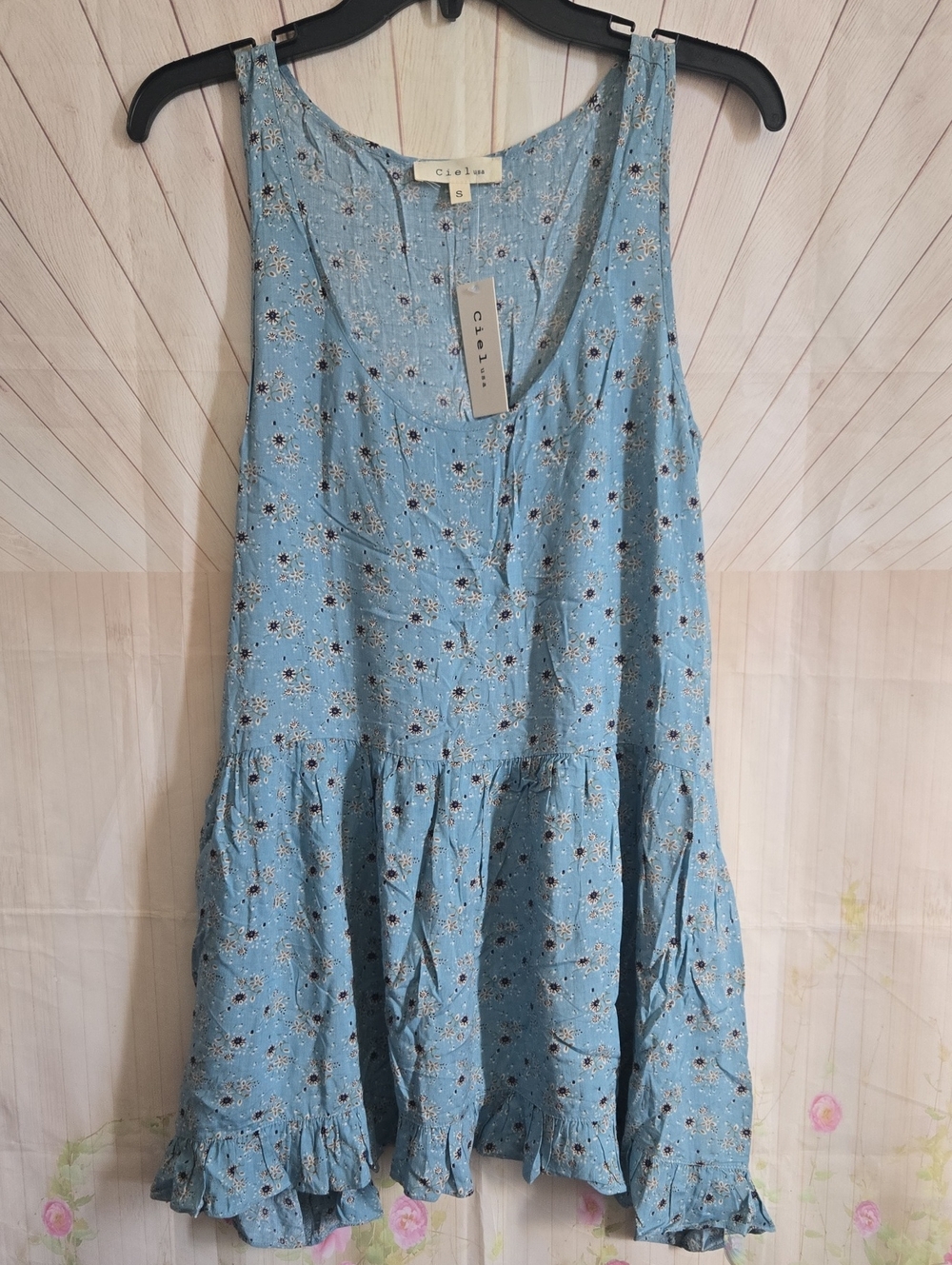 Ciel Blue Floral Tiered Top